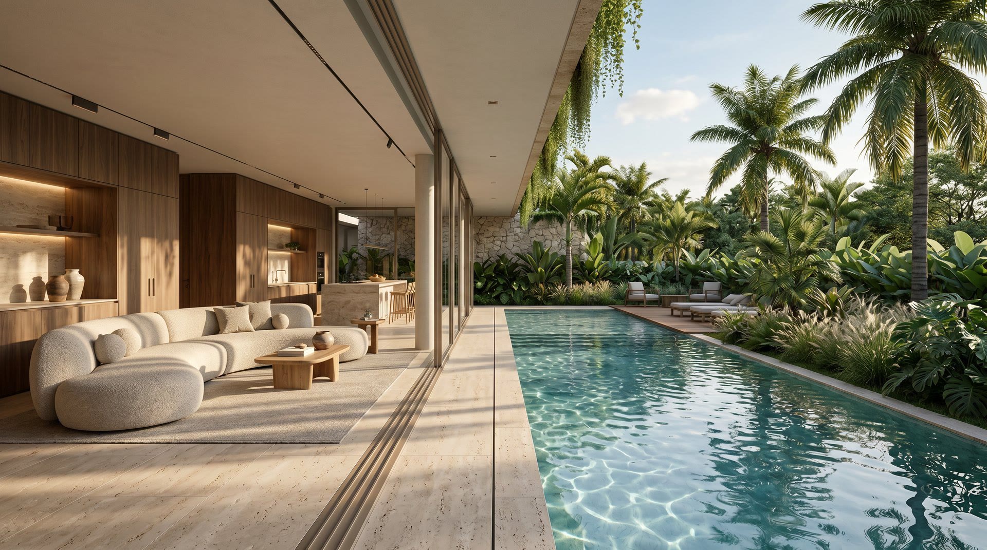 Living room opening directly onto the pool