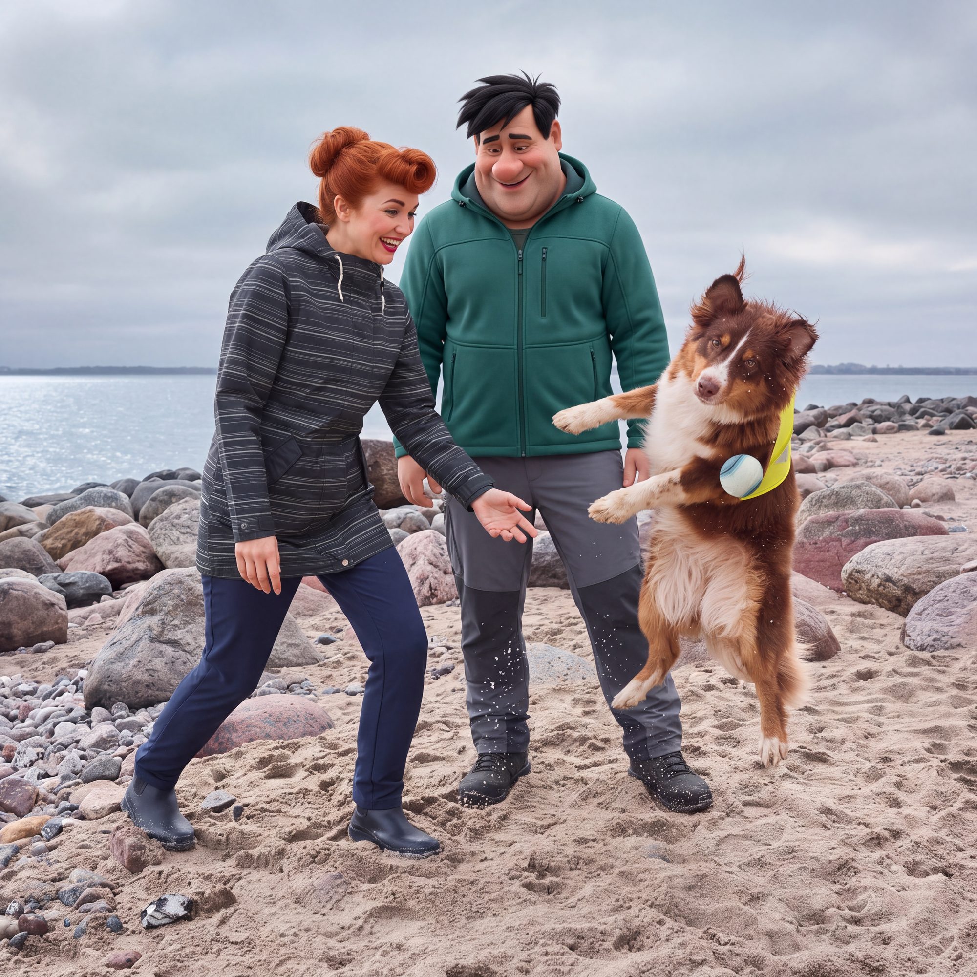 Couple with dog on the beach